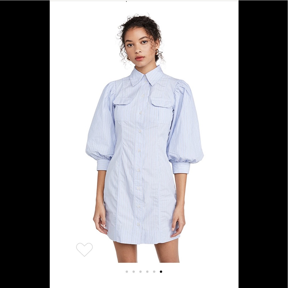 Ganni Stripe Cotton Puff Sleeve Shirtdress Sz 32